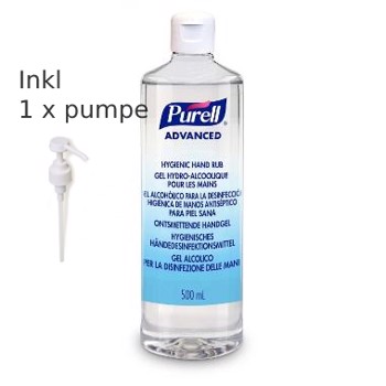 Purell hånddesinfektion gel 500 ml med pumpe rund flaske